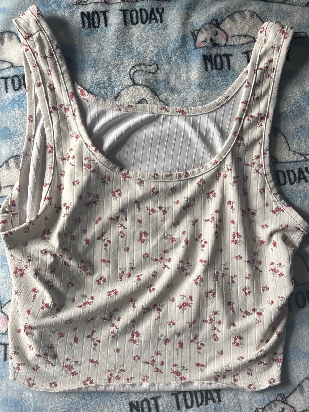 SHEIN White Ribbed Tank Top with Pink Floral Print